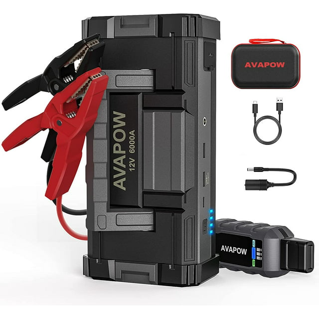 AVAPOW 6000A Car Battery Jump Starter(for All Gas or up to 12L Diesel) Powerful Car Jump Starter with Dual USB Quick Charge and DC Output,12V Jump Pack with Built-in LED Bright Light