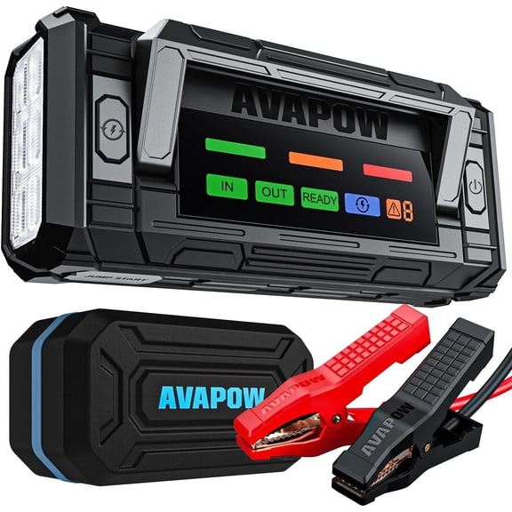 AVAPOW 8000A Battery Jumper Starter Portable with 4 HD Display PD 30W Dual-Way Fast Charging, 12V Car Starter Jump Box & Battery Booster for All Gas & Up to All Diesel Engines