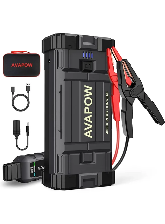AVAPOW A58 Car Jump Starter, 4000A Peak 27800mAh Battery Jump Starter (for All Gas or Up to 10L Diesel), Battery Booster Power Pack, 12V Auto Jump Box with LED Light, USB Quick Charge 3.0