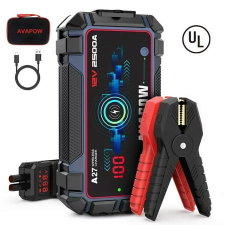 AVAPOW Battery Jump Starter 2500A Peak 22800mAh, Portable Jump Starters Battery Booster Jump Box for up to 8L Gas 8L Diesel Engine, 12V Jump Pack with Wireless Charging