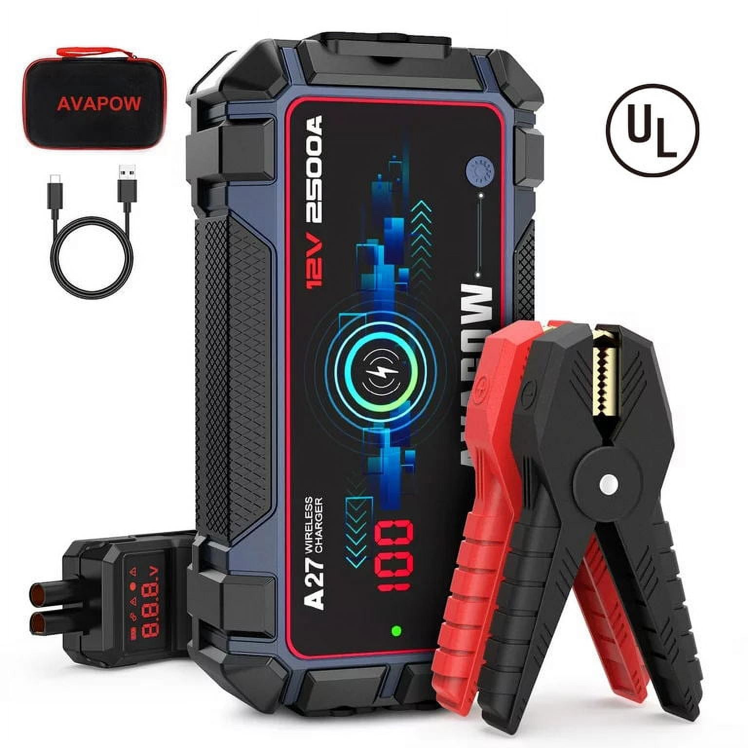 AVAPOW Battery Jump Starter 2500A Peak 22800mAh, Portable Jump Starters  Battery Booster Jump Box for up to 8L Gas 8L Diesel Engine, 12V Jump Pack  with Wireless Charging 