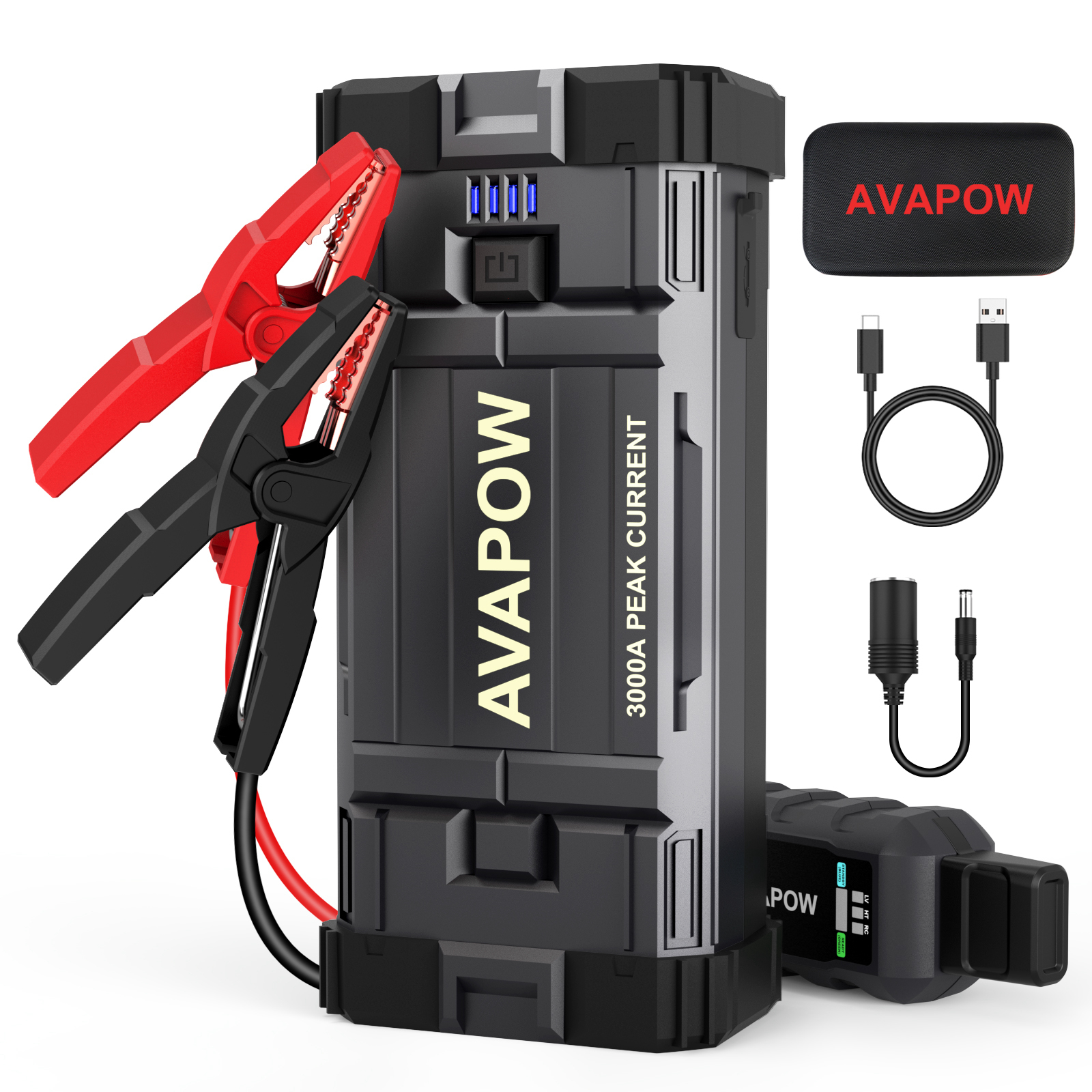 AVAPOW Car Battery Jump Starter ,3000A Peak Portable Jump Starters for Up to 8L Gas 8L Diesel Engine with Booster Function,12V Lithium Jump Charger Pack Box with Smart Safety Clamp - image 1 of 8