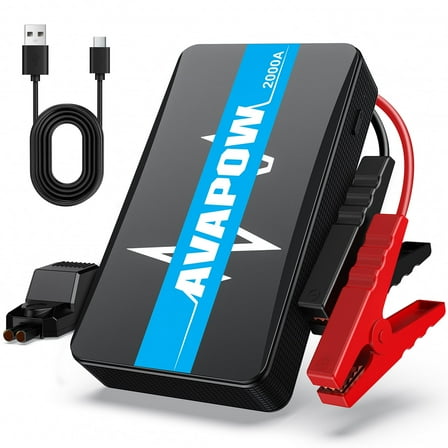 AVAPOW Car Jump Starter,2000A Peak 12V Battery Jumper Starter Portable(Up to 8.0L Gas & 6.0L Diesel Engines),12000mAh Jump Box Power Bank with Dual USB & LED Light