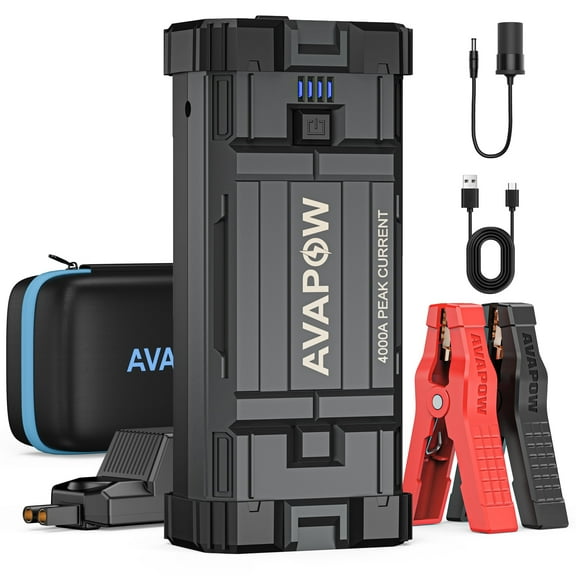 AVAPOW Car Jump Starter, 4000A Peak 27800mAh Battery Jump Starter (for All Gas or up to 10L Diesel), Battery Booster Power Pack, 12V Jump Box with LED Light, USB Quick Charge 3.0