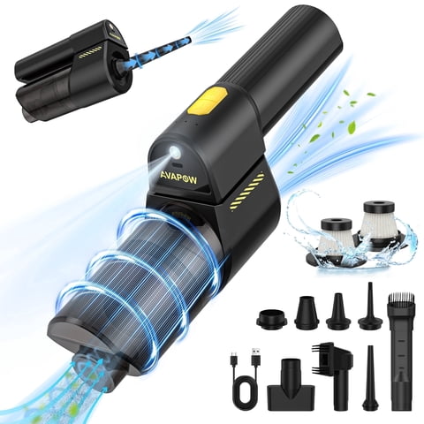 AVAPOW Car Vacuum Cordless, 2-in-1 Handheld Vacuum & Air Duster with LED Light and Multi-Nozzles, Powerful Suction Portable Mini Vacuum Cleaner for Car, Home, Office, Keyboard, Pet