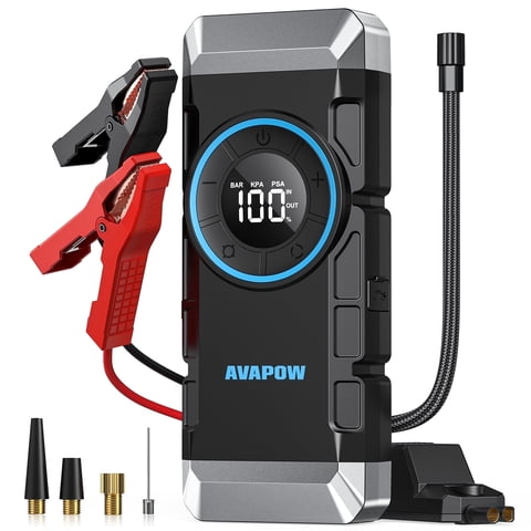 AVAPOW 4000A Jump Starter with Air Compressor, 150 PSI Tire Inflator, Car Battery Booster for 10.0L Gas & 8.0L Diesel, 12V Portable Emergency Tool with LED Light