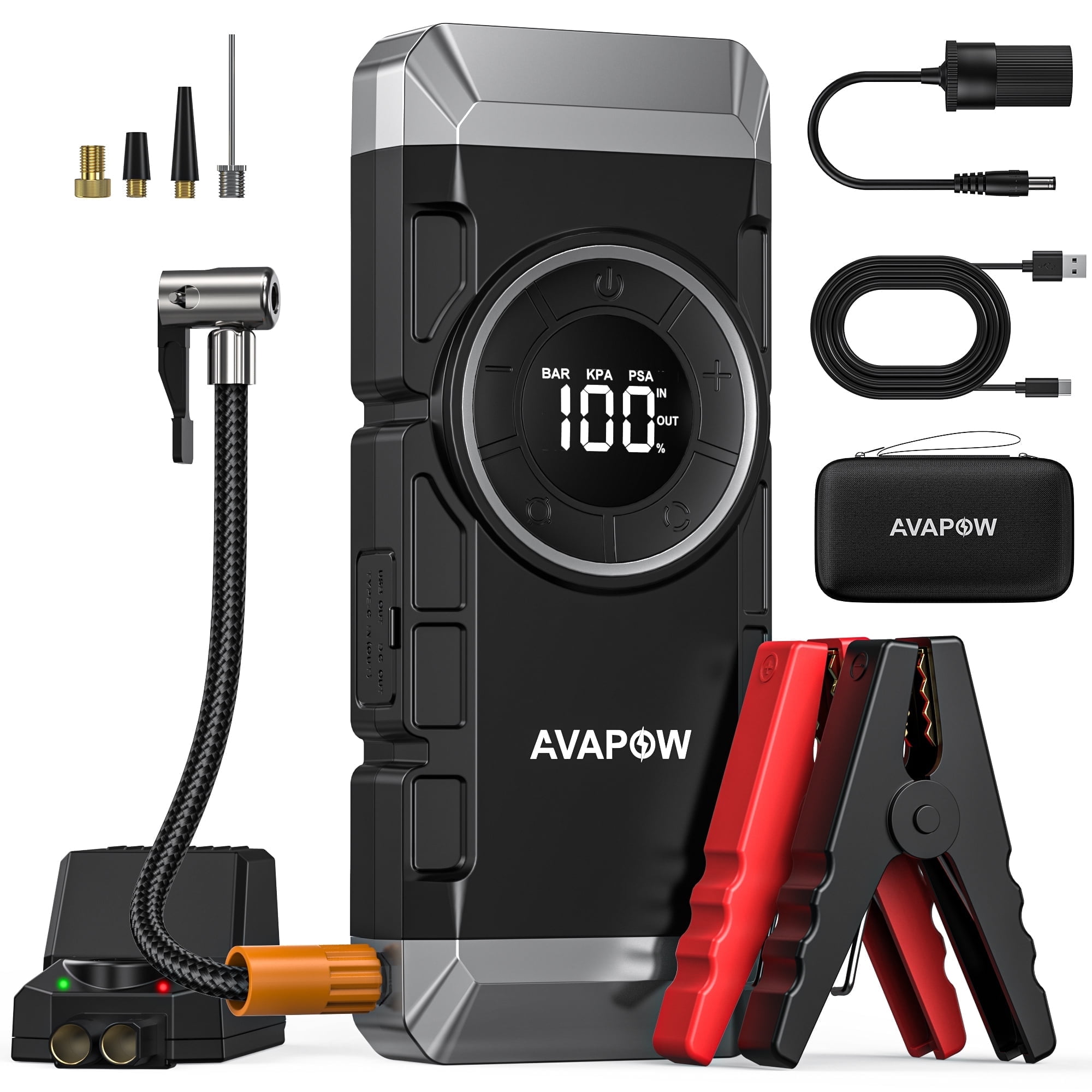 AVAPOW Jump Starter with Air Compressor, 3000A Car Battery Jump Starter (for All Gas or up to 8.0L Diesel) with 150PSI Digital Tire Inflator, 12V Battery Jump Pack