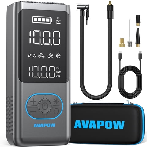 AVAPOW Portable Tire Inflator, 8000mAh Air Compressor with Digital Tire Pressure Gauge for Car, Motorcycle & Bicycle