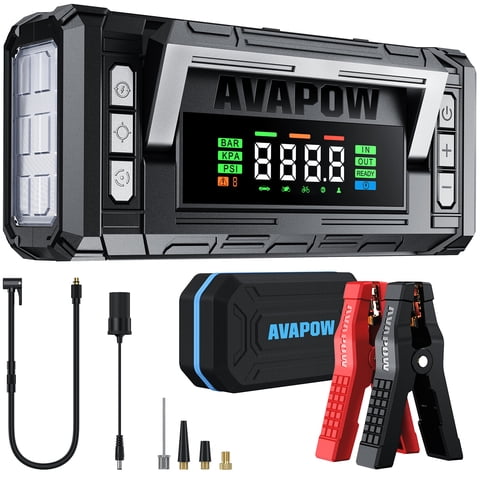 AVAPOW 8-in-1 Jump Starter with Air Compressor, 8000A Car Battery Booster, 150PSI Cordless Tire Inflator with Auto-Shutoff, 12V Portable Emergency Tool with LED Light