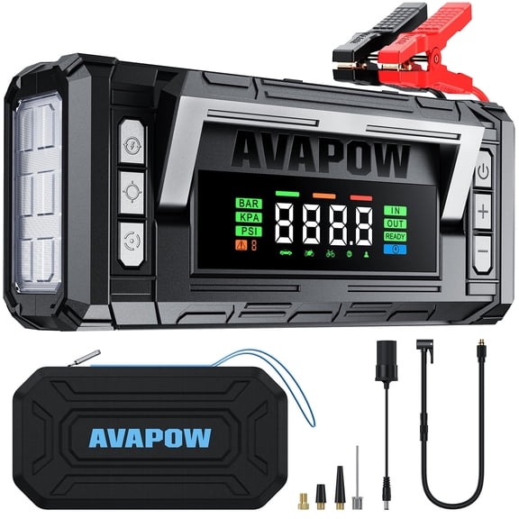 AVAPOW 8-in-1 Jump Starter with Air Compressor, 5000A Car Battery Booster, 150PSI Cordless Tire Inflator with Auto-Shutoff, 12V Portable Emergency Tool with LED Light