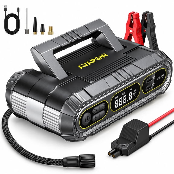 AVAPOW 2000A Heavy Duty Jump Starter with 150 PSI Air Compressor, 12V Battery Booster for Up to 8.0L Gas & 6.0L Diesel Engines, Power Bank & LED Light