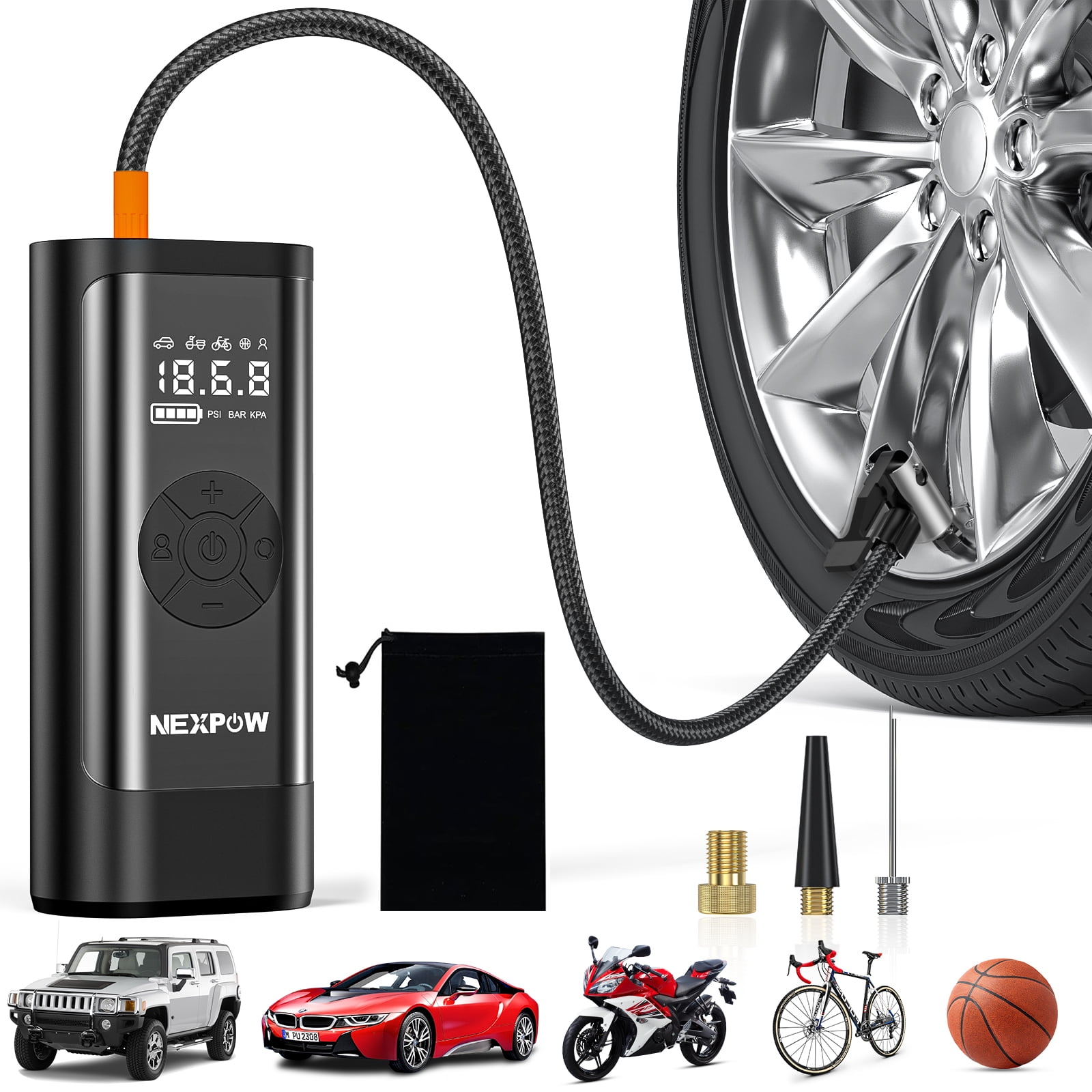 NEXPOW Tire Inflator Portable Air Compressor, 150PSI Cordless Bike Tire Pump with Auto-Shuts off, 8000mAh Air Pump for Car Tires for Car, Bike, Ball