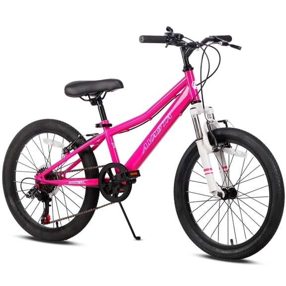 AVASTA 20'' Big Kids Mountain Bike for Age 6 7 8 9 10 11 12 Years Old Boys Girls Teen with Suspension Fork Front & Rear Dual Hand Brakes 6 Speeds Drivetrain, Pink