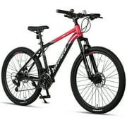 AVASTA 26-inch Mountain Bike for Man Male and Woman Female Adult with Lightweight Aluminum Alloy Frame and Dual Disc Brakes,Front Suspension,21-Speed Shimano Gear Shifters,Hidden Brake Cables,Red
