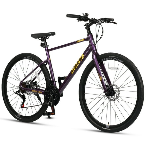 AVASTA 700C Road Adult Step-Over Hybrid Bike Bicycle for Men Woman Male Female,Lightweight Aluminum Alloy Frame with 21-Speed Gearing for City Commuting,Dual Disc Brakes,19 inch Frame,Purple