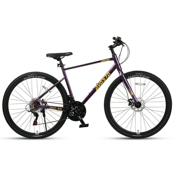 AVASTA 700C Road Adult Step-Over Hybrid Bike Bicycle for Men Woman Male Female,Lightweight Aluminum Alloy Frame with 21-Speed Gearing for City Commuting,Dual Disc Brakes,17 inch Frame,Purple
