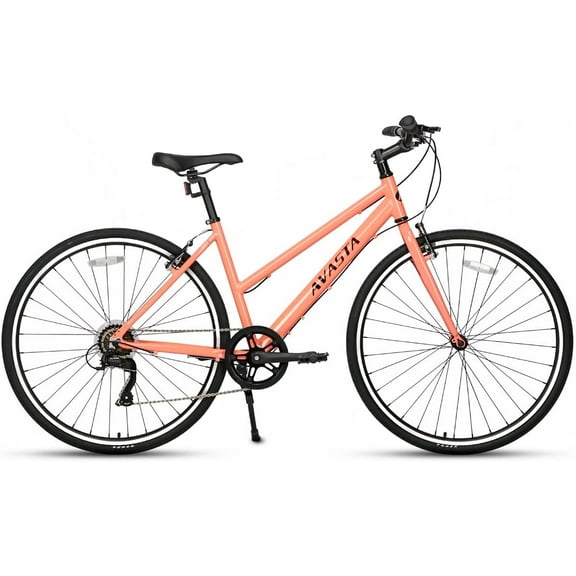 AVASTA Road Hybrid City Bike for Women,7-Speed Lightweight 700c Aluminum Alloy Frame, Peach