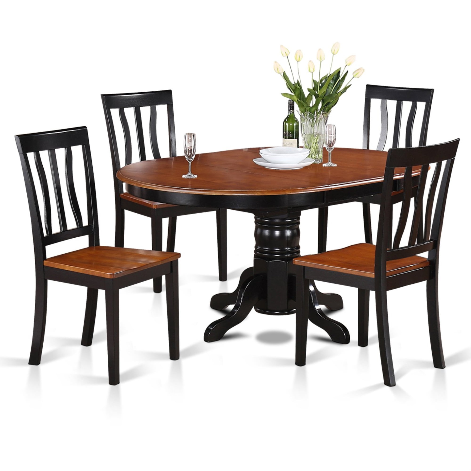 5-Piece Black and Cherry Oval Dining Set with Pedestal Base