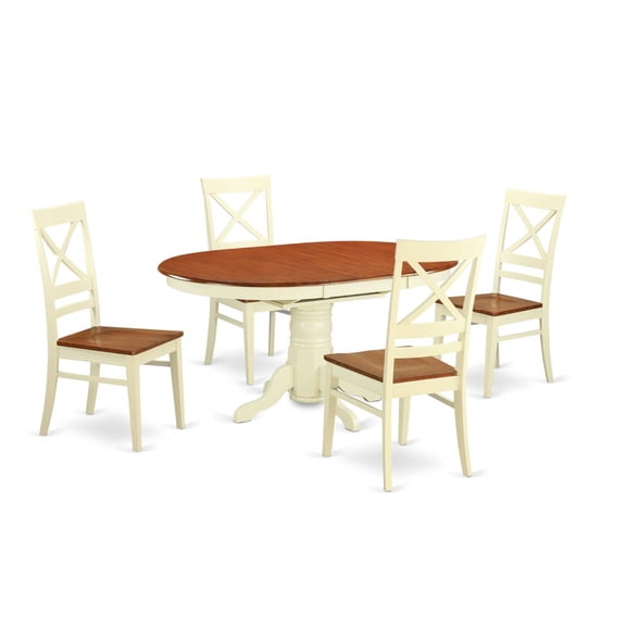 Ergode AVQU5-WHI-W 5-Piece Dining Table Set, Cherry Oval Top, Buttermilk Pedestal Legs, X-Back Chairs, Asian Wood, Easy Assembly, Modern Design