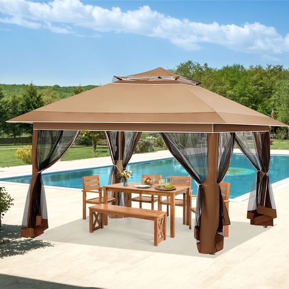 AVAWING 12x12 ft 39 lbs Pop-up Canopy Tent with Sidewalls-Perfect for Backyard Events, Brown