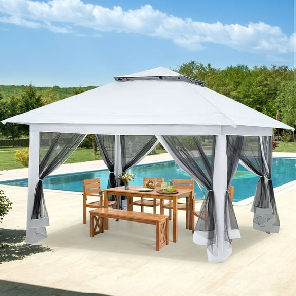 AVAWING 12x12 ft 39 lbs Pop-up Canopy Tent with Sidewalls for Garden & Backyard Shade, White