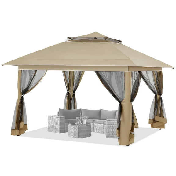 AVAWING 12x12 ft Outdoor Pop-up Canopy Tent with Sidewalls-for Backyard Events, Khaki