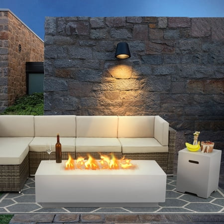AVAWING 2-Piece 56" Rectangle Propane & 50,000 BTU Concrete Fire Table, Auto-Ignition, Deep White