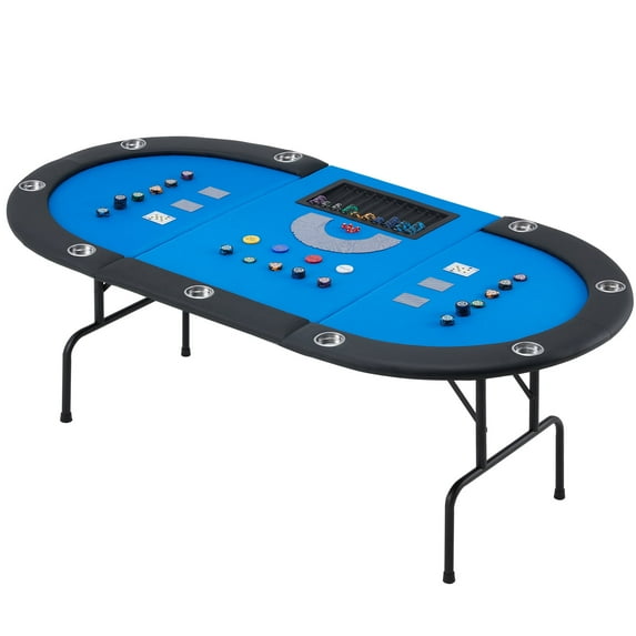 AVAWING 29.5" Poker Table, Oval Casino Leisure Gaming Table for 10 Player w/Leg, Blue