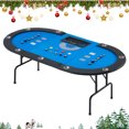 thumbnail image 1 of AVAWING 29.5" Poker Table, Oval Casino Leisure Gaming Table for 10 Player w/Leg, Blue, 1 of 7