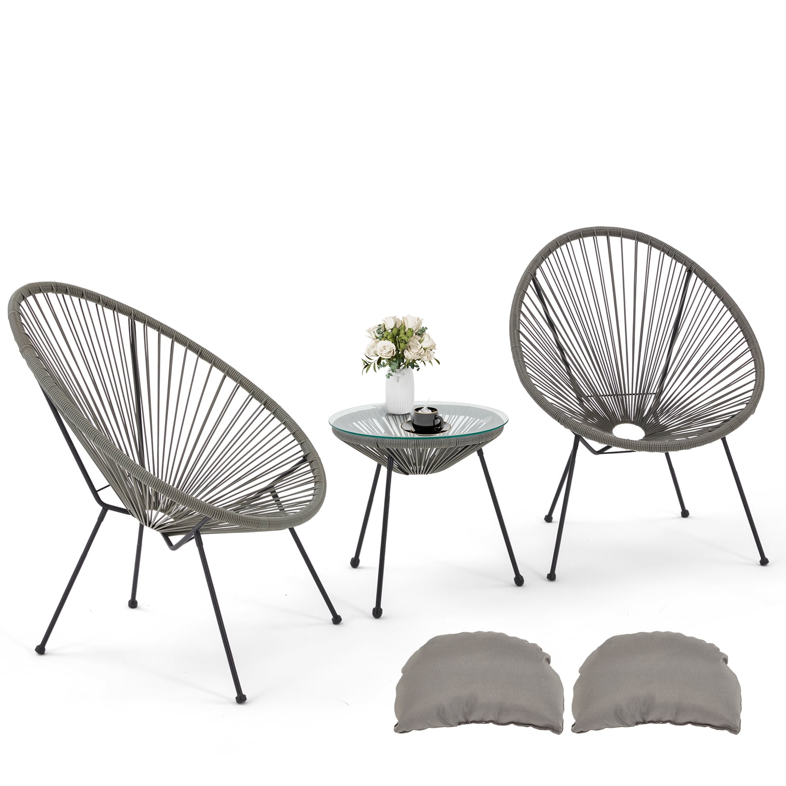 Acapulco Chair COSTWAY 3-Piece Outdoor Set, Wicker Conversation