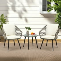 AVAWING 3-Piece Rattan Bistro Furniture Set for Outdoor, Patio Conversation Set for 2 People, Gray