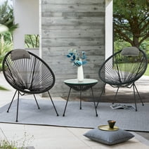 AVAWING 3-Piece Patio Wicker Conversation Bistro Set with Pillow, Aluminum Glass Top, Black