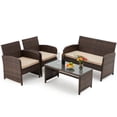 thumbnail image 1 of AVAWING 4-Piece Wicker Outdoor Patio Dining Set with Glass Coffee Table and Soft Cushions, Brown, 1 of 9