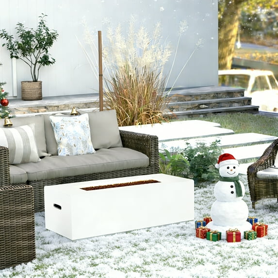 AVAWING 42" Patio Propane Fire Pit Table, 50,000 BTU Rectangle Concrete Fire Pit Table, White