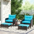 thumbnail image 1 of AVAWING 5 Pieces Patio Furniture Set, Outdoor Wicker Rattan Conversation Set with Ottoman & Table for Garden, Blue, 1 of 7