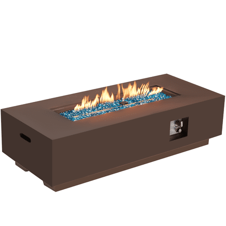 AVAWING 56" Patio Propane & 50,000 BTU Rectangle Concrete Fire Pit Table, Auto-Ignition, Brown