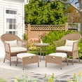 AVAWING Heavy Duty 5PCS Outdoor Patio Rattan Furniture Set, Wicker Bistro Chair for Balcony