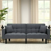 AVAWING 74" Modern Convertible Futon Sofa Bed, Linen Tufted Upholstered Accent Couch, Adult, Gray