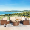 thumbnail image 1 of AVAWING 7PCS Half Moon Patio Rattan Couch Set, Outdoor Wicker Sectional Sofa w/ Glass Table, Beige, 1 of 9