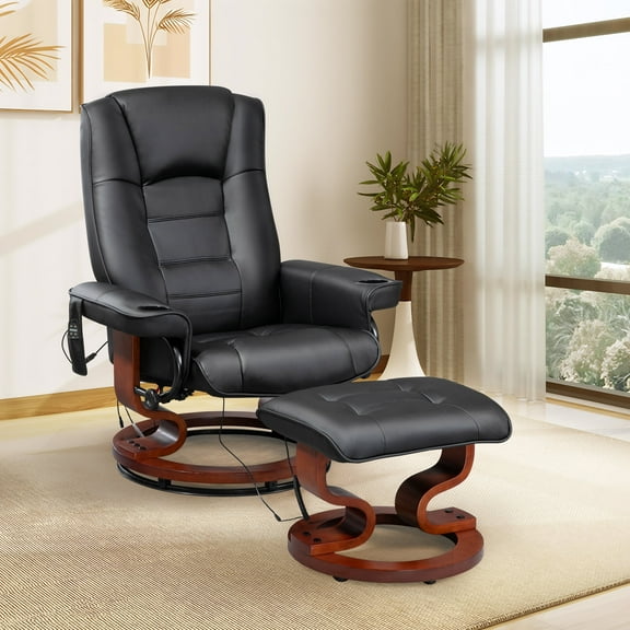 AVAWING 8 Point Vibration Massage Recliner Chair w/ Ottoman, Swivel Reclining Chair, Indoor, Black