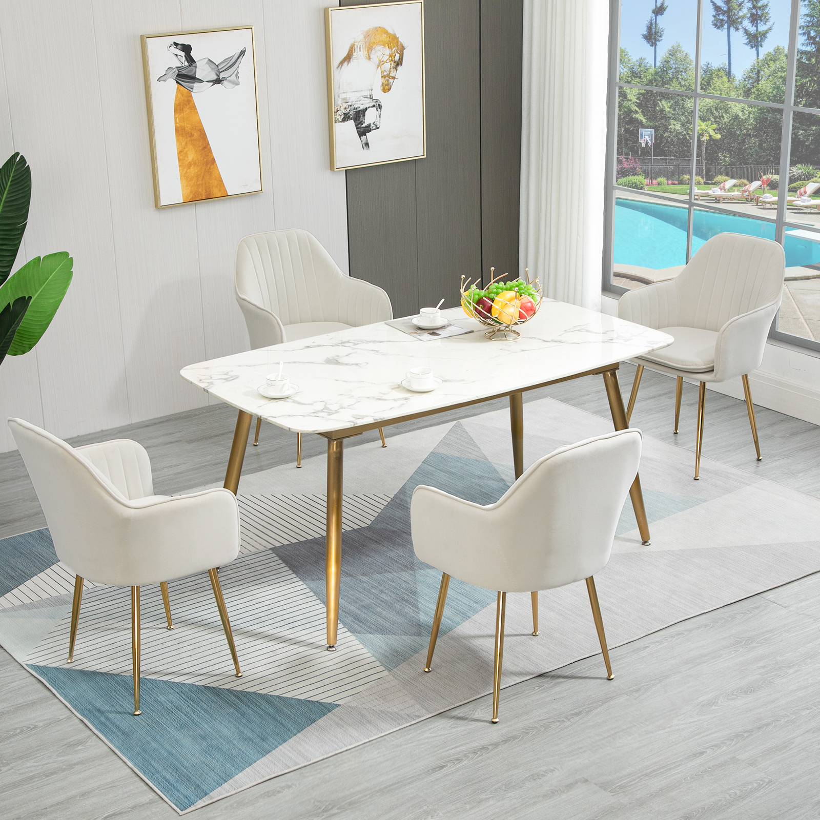 Oduse Daily Beige Velvet Dining Chairs Set Of 4 Kitchen And Dining Room