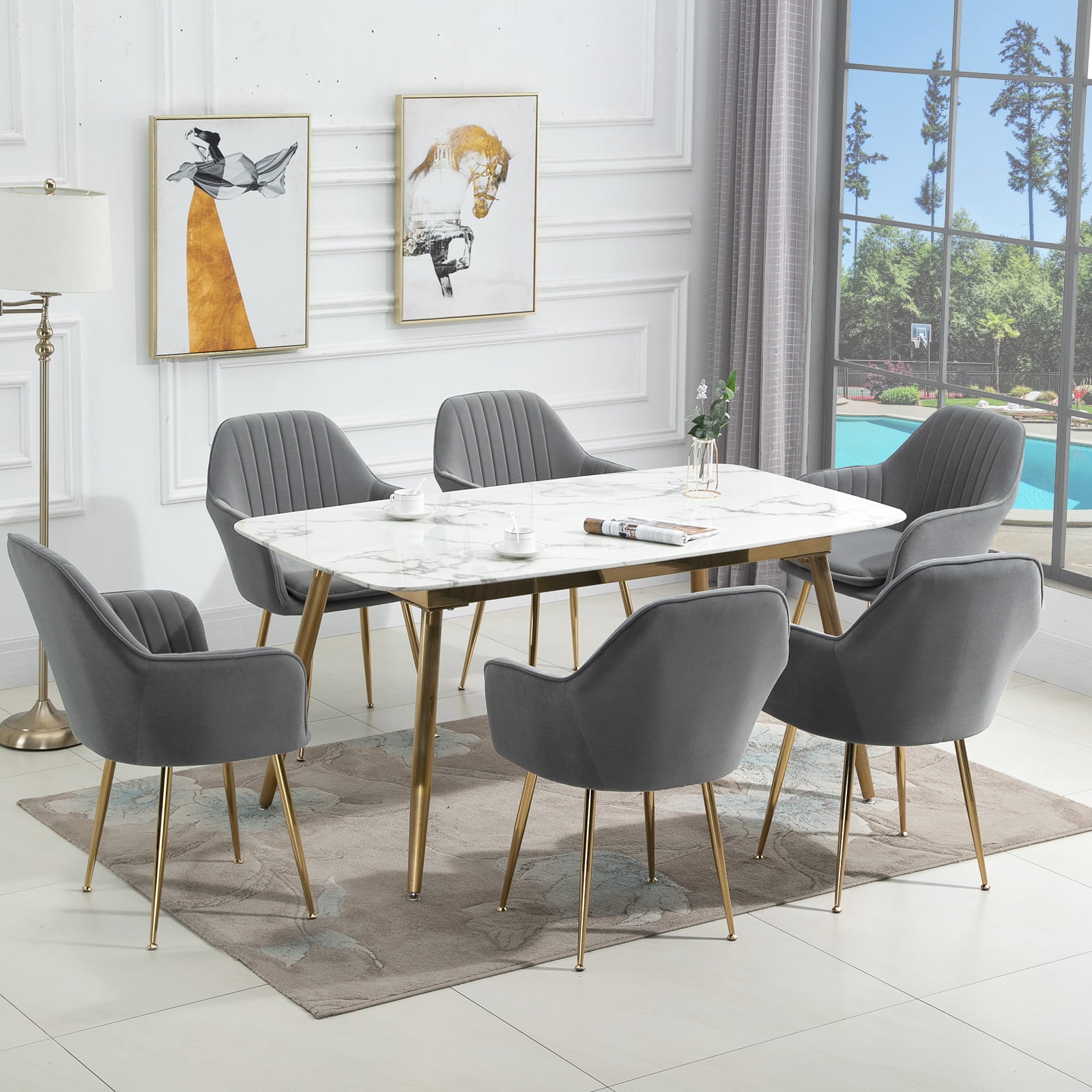 AVAWING Accent Arm Chairs Upholstered Velvet Dining Chairs Set of 6