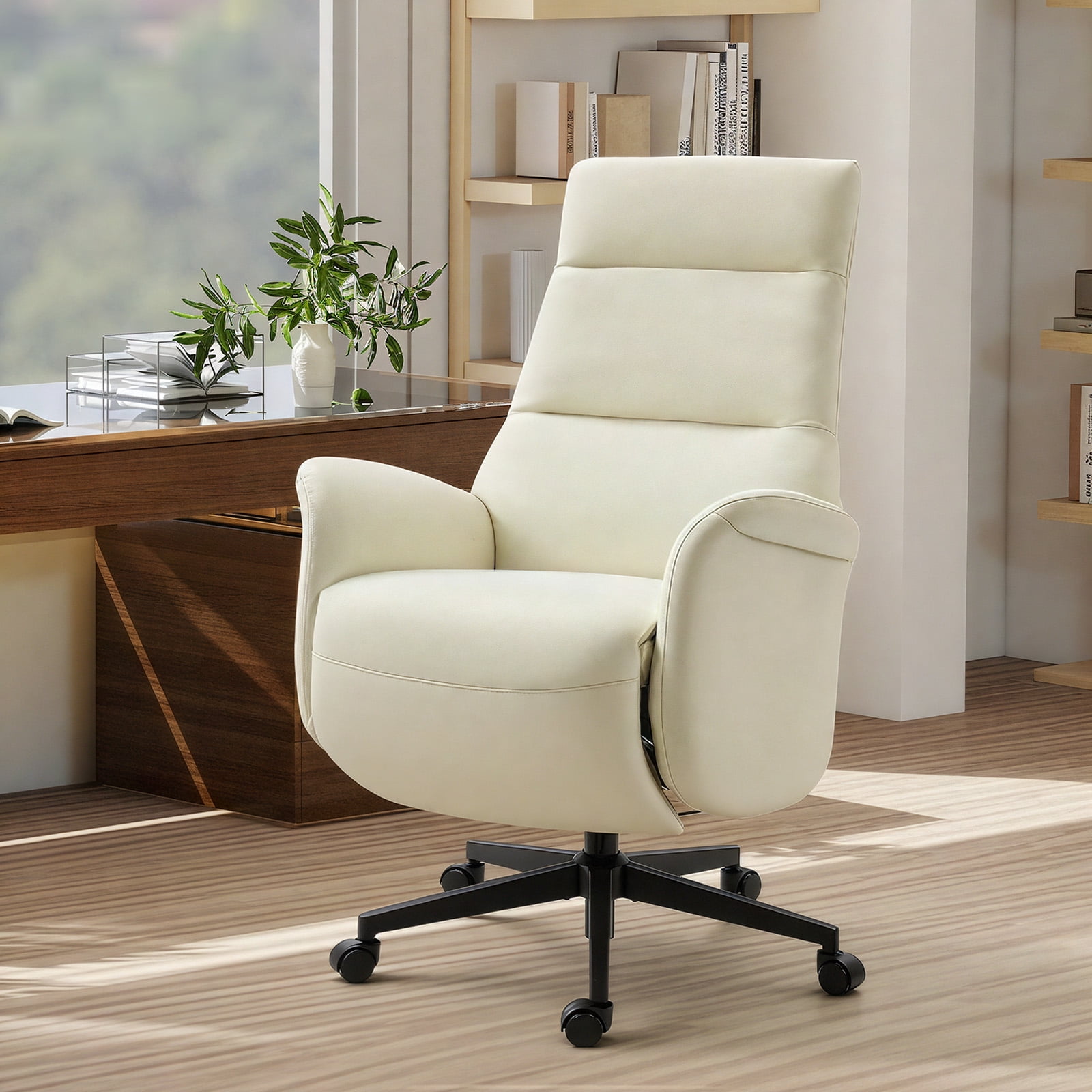 AVAWING Electric Executive Office Chair with Footrest, Ergonomic PU Leather Recliner Chair, Beige
