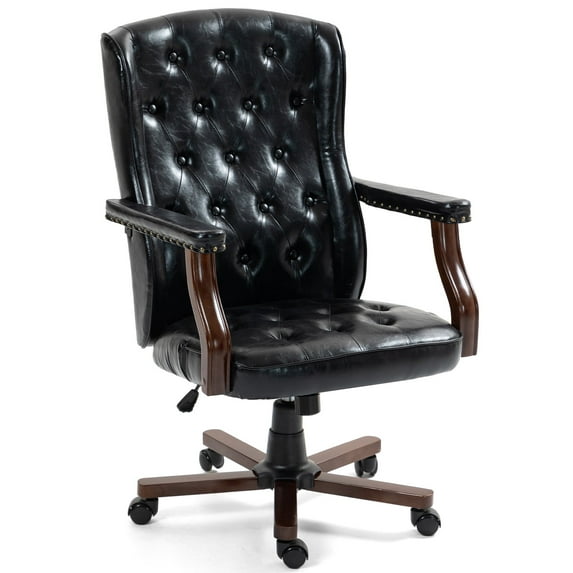 AVAWING Ergonomic Executive Office Chair, Vintage Faux Leather Swivel Work Chair, Black