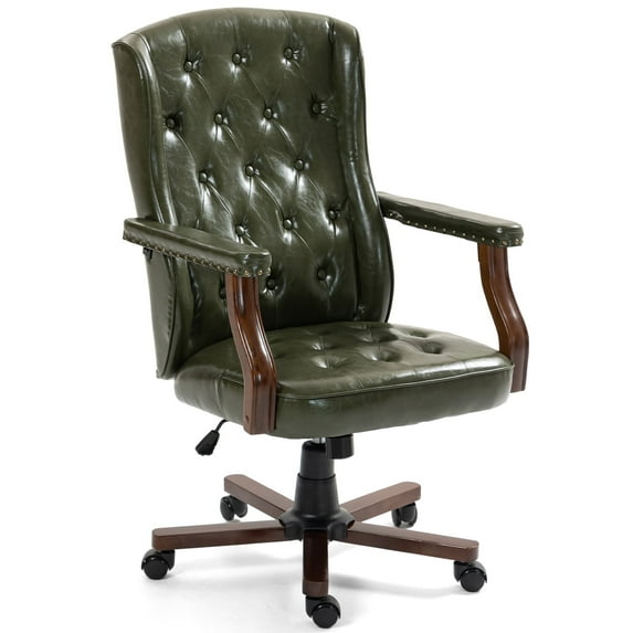 AVAWING Ergonomic Executive Office Chair, Vintage Faux Leather Swivel Work Chair, Green