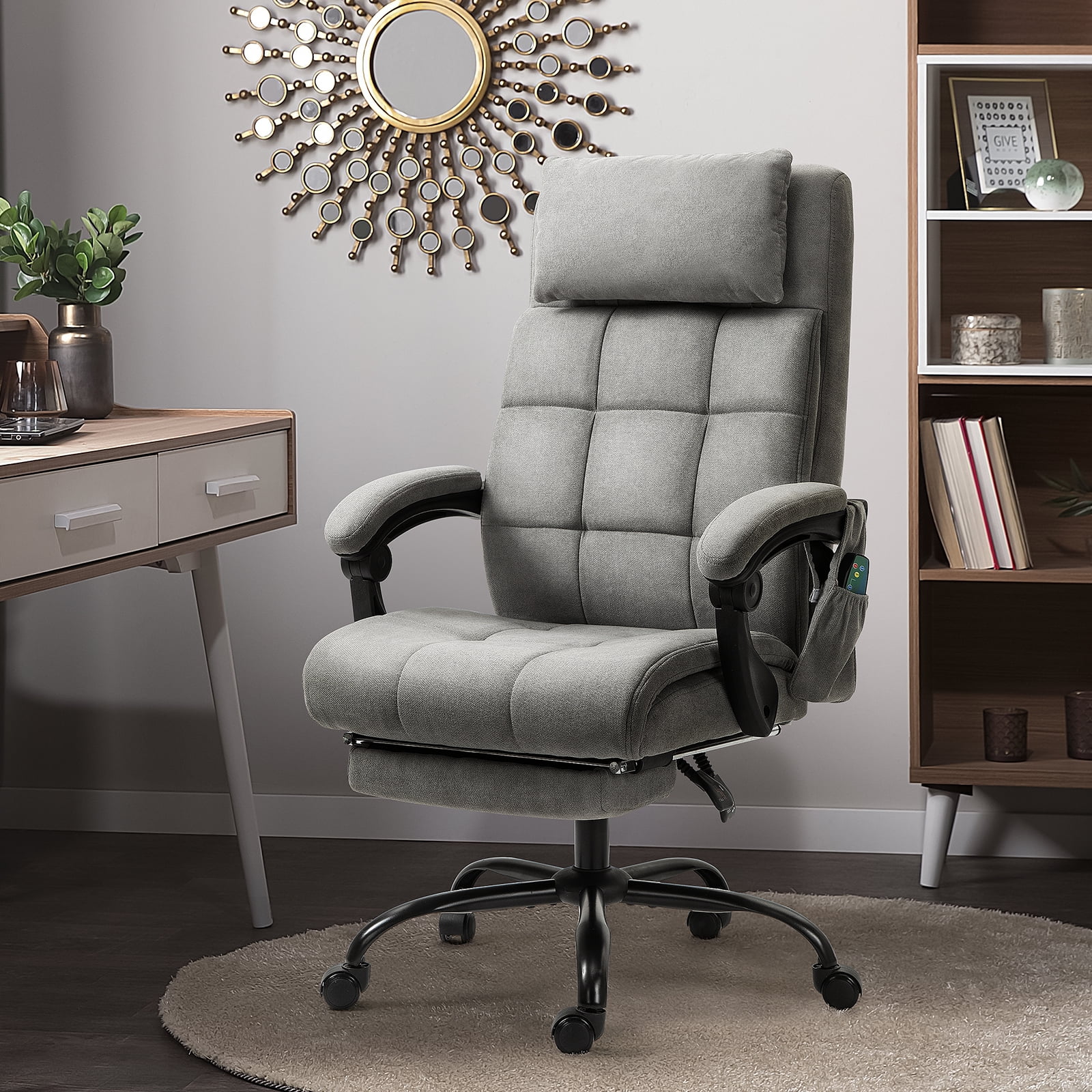 AVAWING Executive Comfort Velvet Fabric Office Chair with Footrest Adjustable Massage Home Desk Chair Gray Walmart