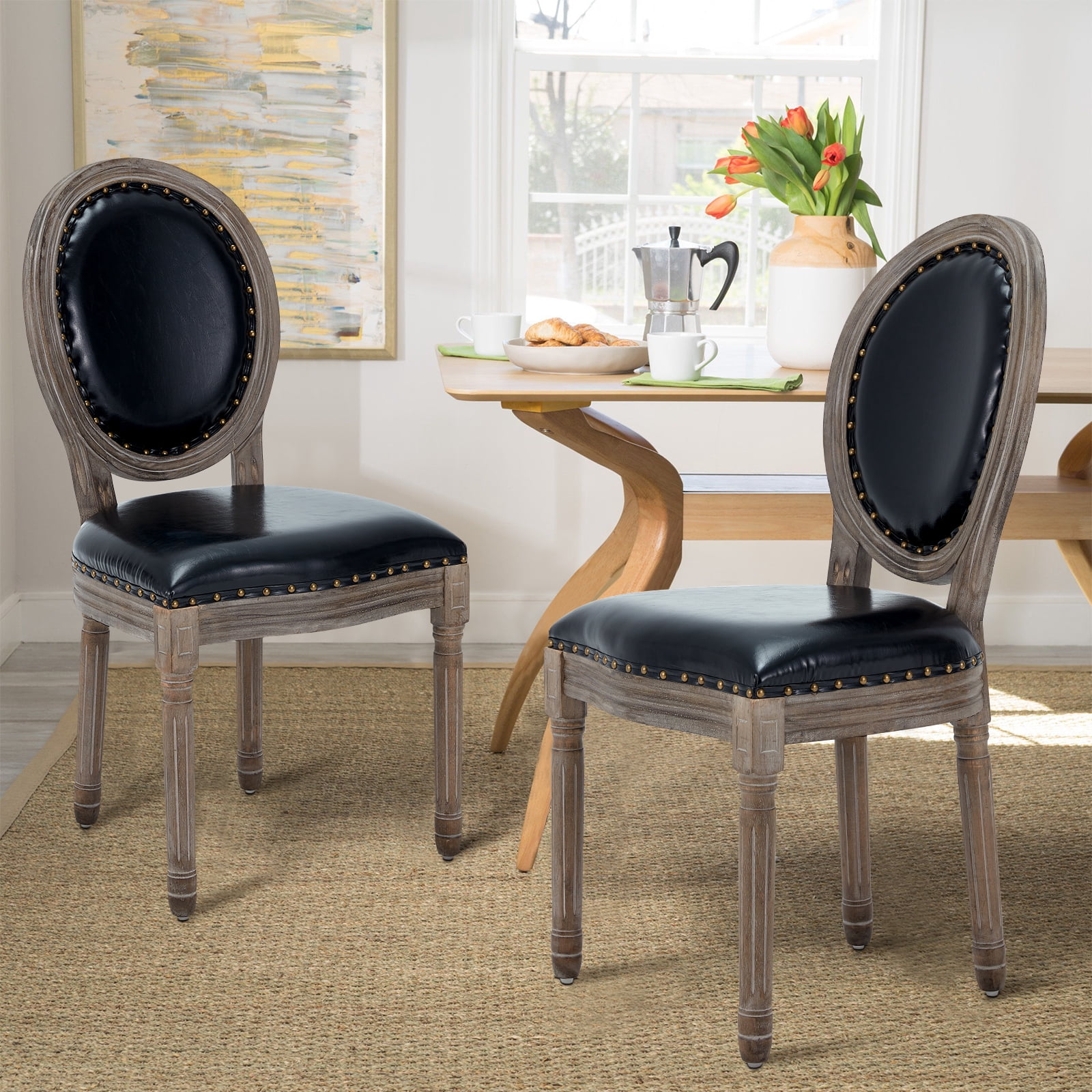 AVAWING Farmhouse Leather Dining Room Chairs 2 PCS, French Chairs with ...
