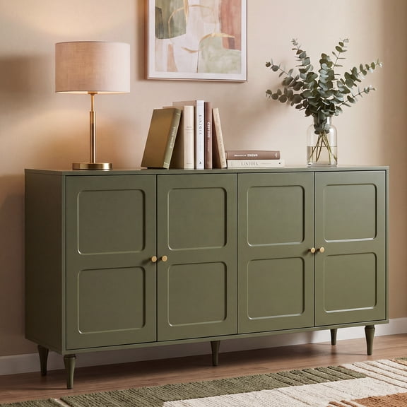 AVAWING Fluted Storage Cabinet with 4 Doors, Wood Sideboard Buffet Cabinet, Green