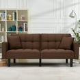 thumbnail image 1 of AVAWING Futon Sofa Bed Recliner Sofa 74 Inch Linen Tufted Upholstered Couches for Living Room Modern Convertible Sofa Bed with 2 Pillows, Brown, 1 of 7