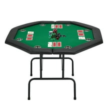 AVAWING Game Poker Table w/Stainless Steel Cup Holder Casino Leisure Table for 8 Players, Green Felt